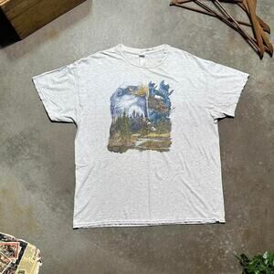 Bald Eagle Mountains Nature Print Tee Mens XL Distressed Grey Wilderness Shirt